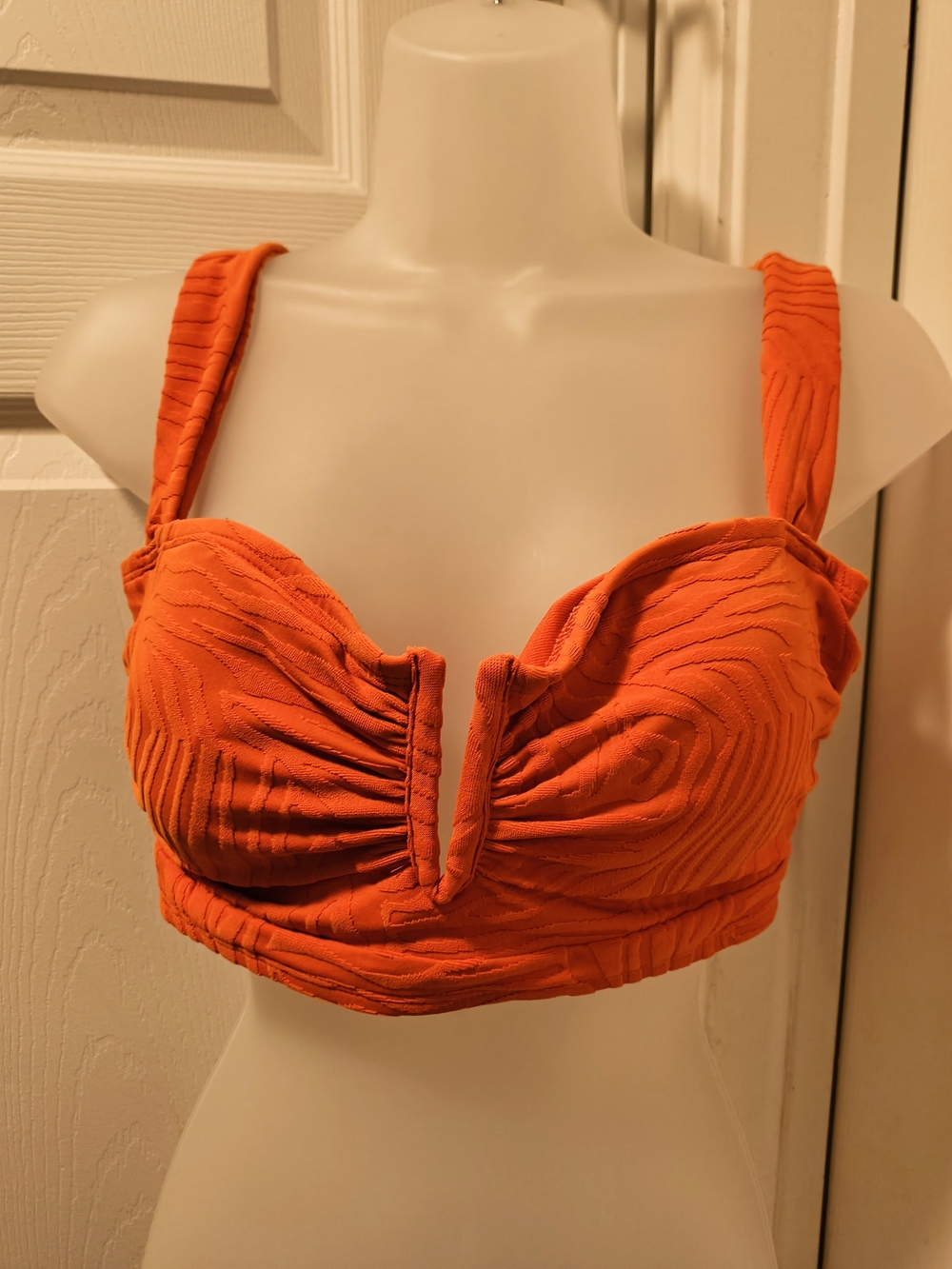 Orange Textured V-Neck Crop Top - Women